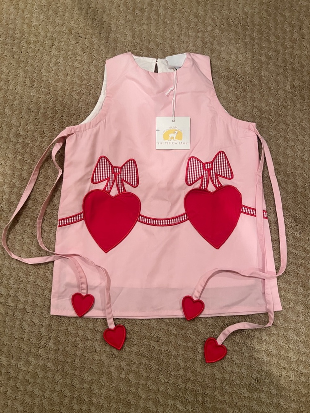 The Yellow Lamb Pink Girls Jumper Dress with Red Heart Appliqués
